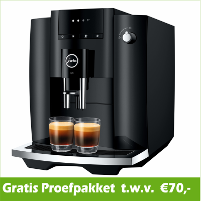 JURA E4 Piano Black € 739,- en gratis proefpakket nu scherp geprijsd