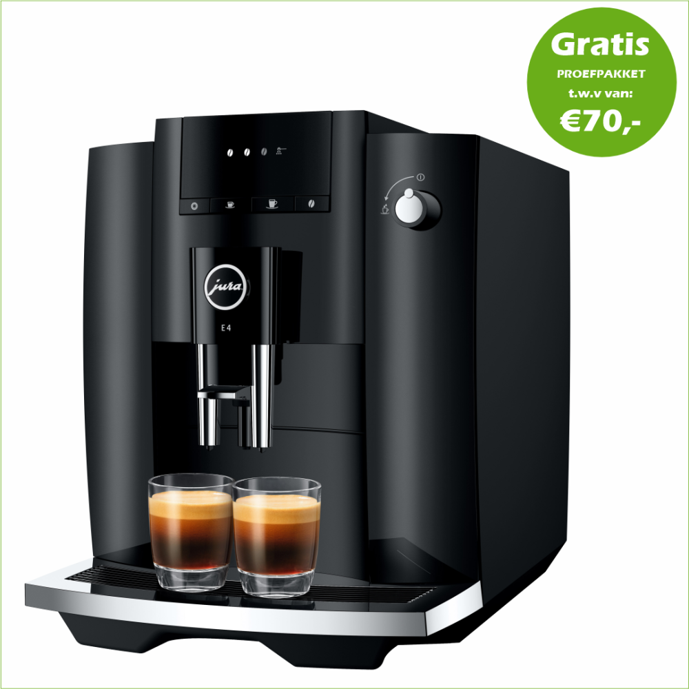 JURA E4 Piano Black € 739,- en gratis proefpakket nu scherp geprijsd