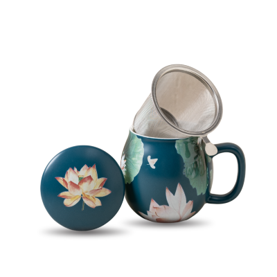 Il mondo del te - Theemok blauw met bloemenprint