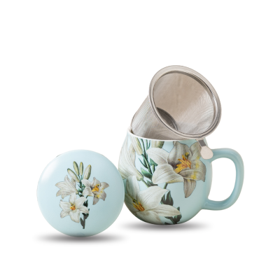 Il mondo del te - Theemok lichtblauw met bloemenprint - 